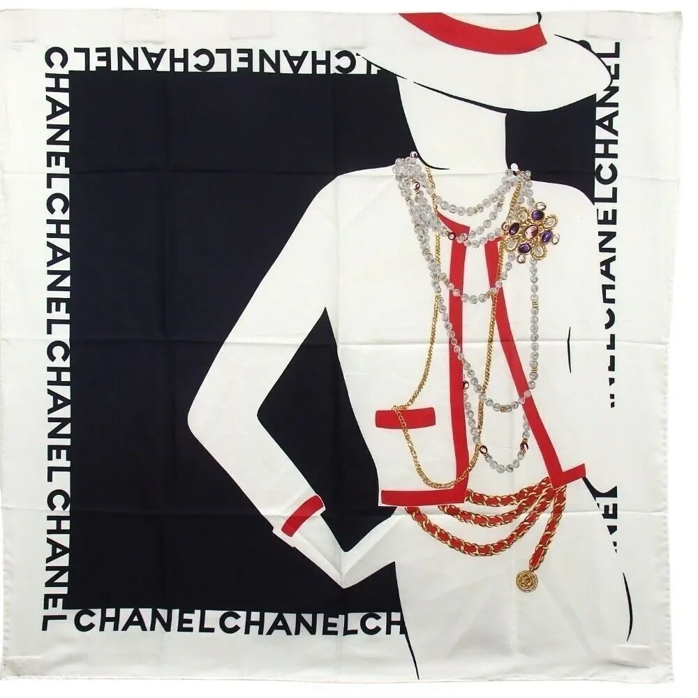 CHANEL Vintage Silk CoCo Mademoiselle Silhouette Scarf